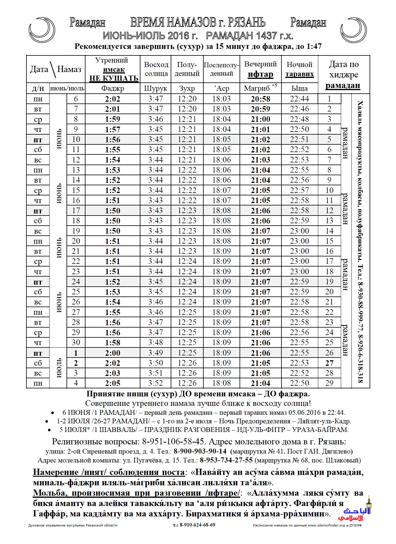 Время намаза в Рязани (Рязанская область, Россия) на …